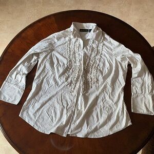 Striped White Blouse with Ruffle Detail